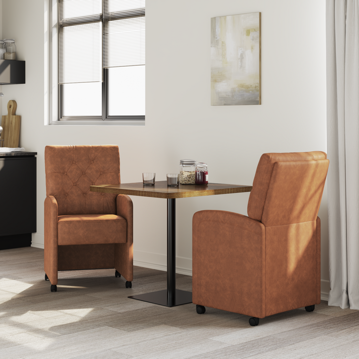 Spisebordsstole med hjul 2 pcs Brun 58 x 67 x 97 cm Kunstlæder