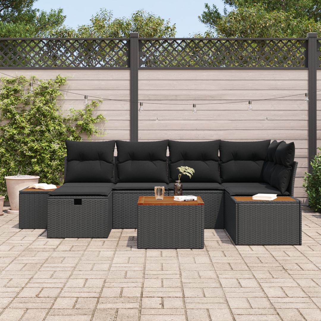 Havesofa Sæt med pude 7 pcs Sort 55 x 62 x 69 cm Poly rattan