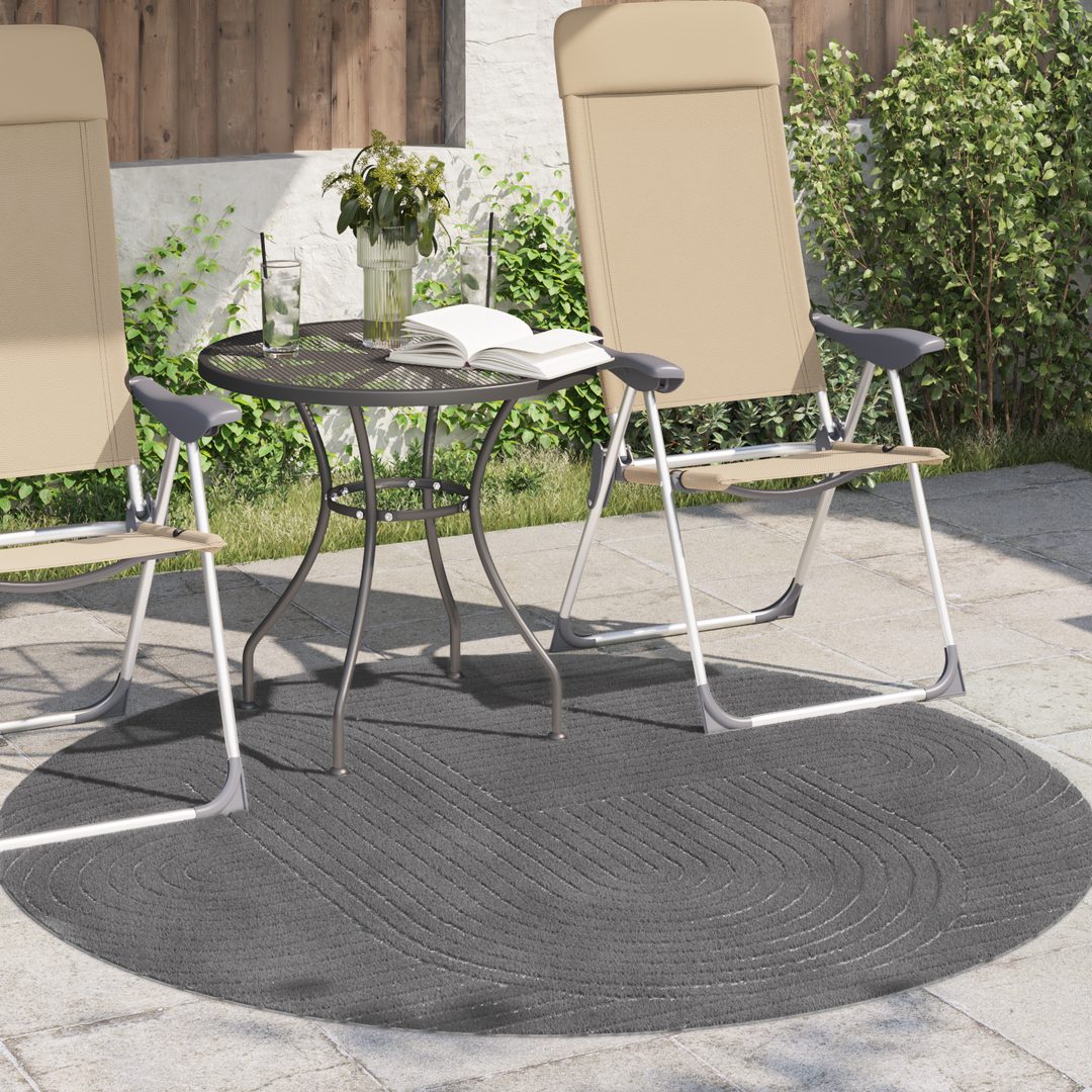 Områdetæpper Rund PALMERAS Antracit Ø 160 CM Polyester