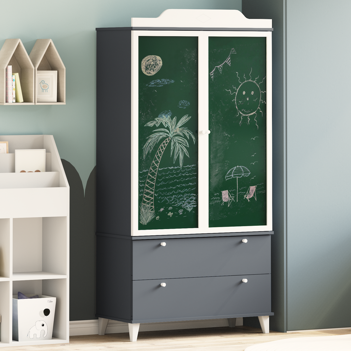 Tavle Garderobe med skuffe ROROS Grå og Hvid 90 x 45 x 180 cm