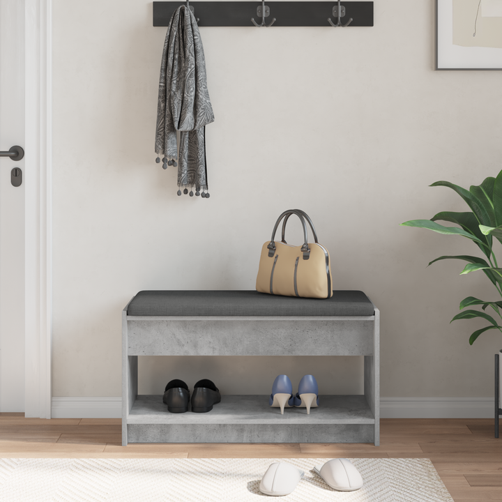 Hallbænk med pude BetonGrå 83 x 38 x 45 cm Kunstigt træ og stof