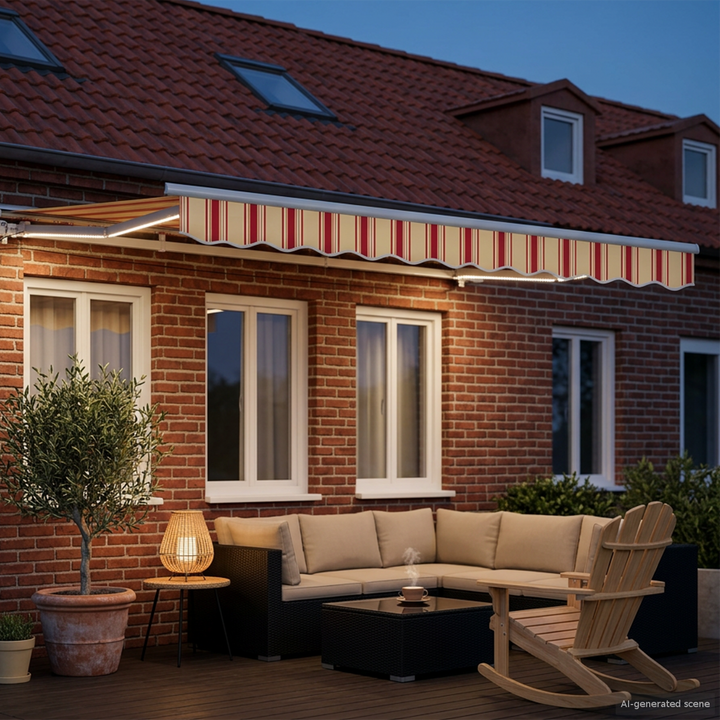 Manuel markise-ramme med LED-lys Gul, Orange og Hvid 2,5 x 2 m