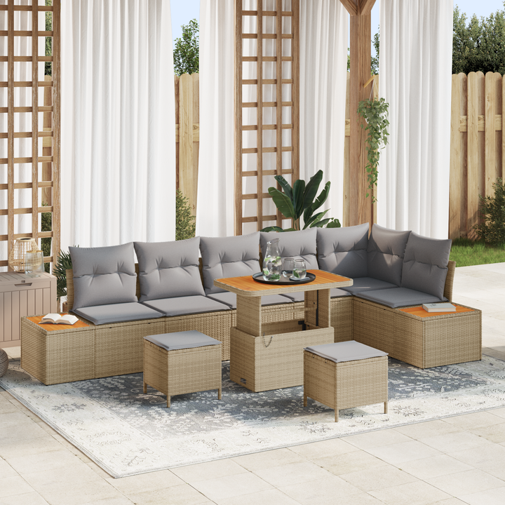 Havesofa Sæt med pude 9 pcs Beige og lys grå