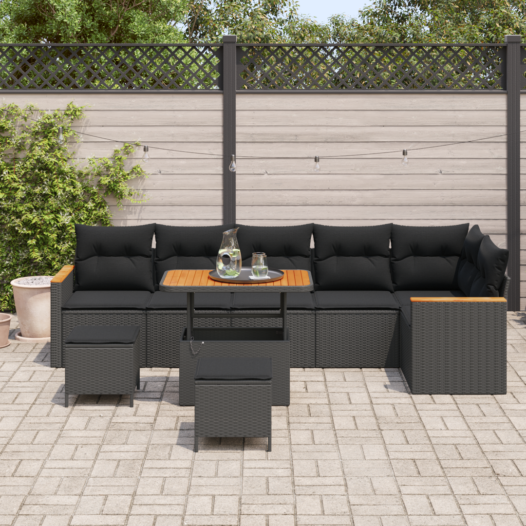 Havesofa Sæt med pude med opbevaring Sort Poly rattan