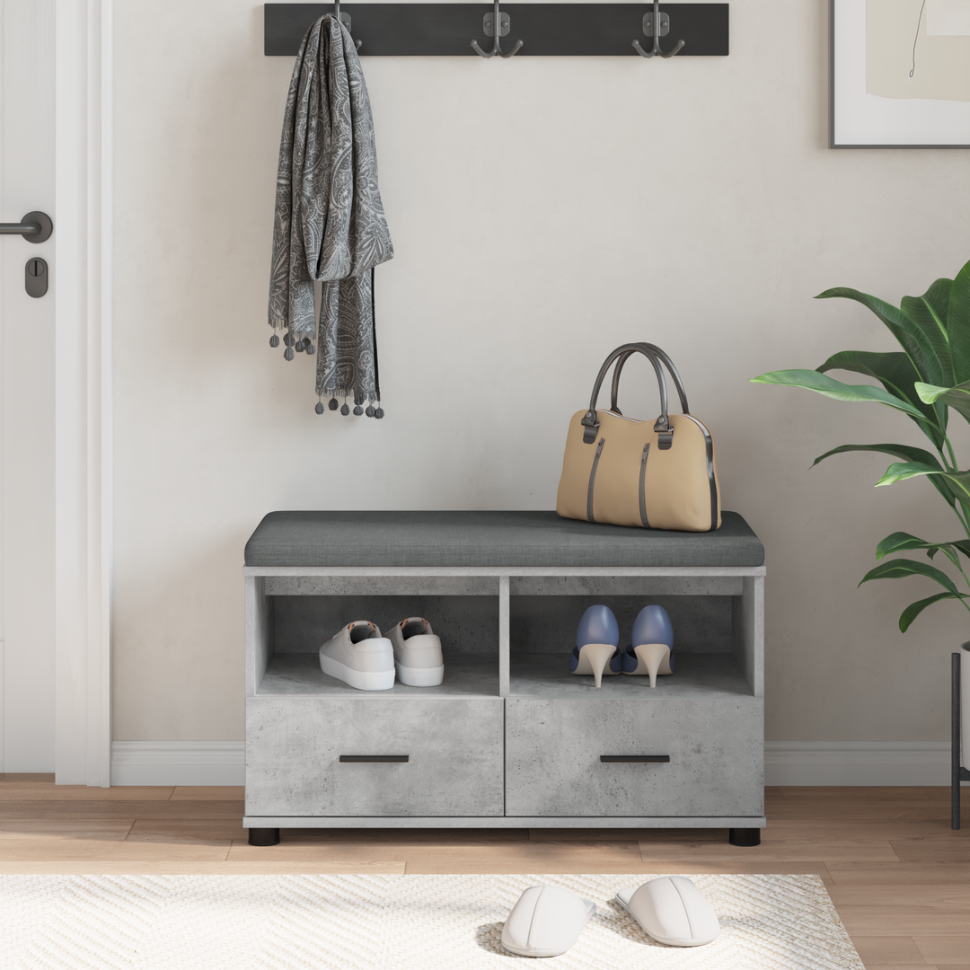 Hallbænk med pude BetonGrå 80 x 38 x 46 cm Kunstigt træ og stof