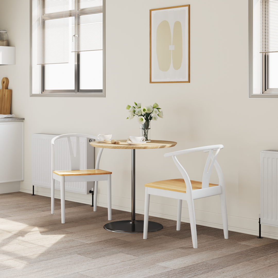 Spisestuestol 2 pcs Hvid og Naturlig Massiv Gummitræ