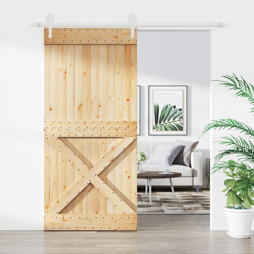 Skydedør Natur og hvid 95 x 210 cm Massivt Fyrretræ