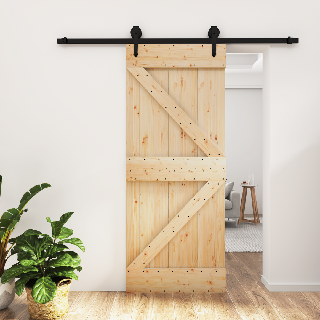 Skydedør Naturfarvet og sort 85 x 210 cm Massivt Fyrretræ