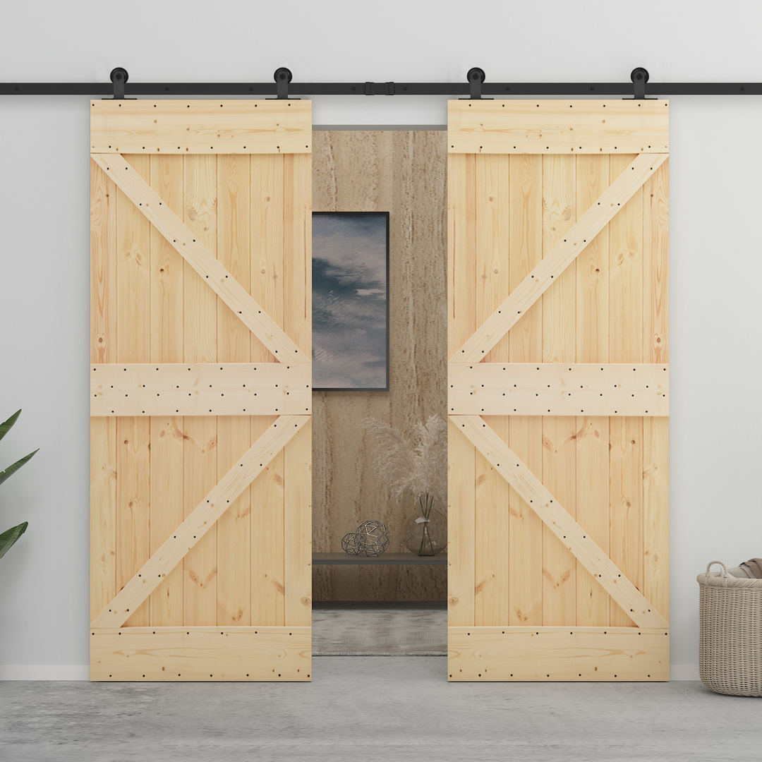 Skydedør Naturfarvet og sort 80 x 210 cm Massivt fyrretræ