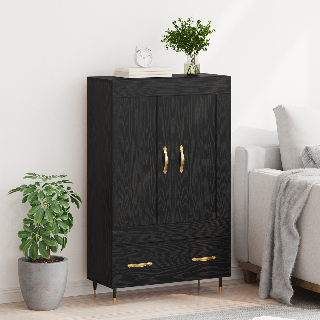Highboard med skuffe Sort eg 69,5 x 31 x 115 cm Konstrueret træ