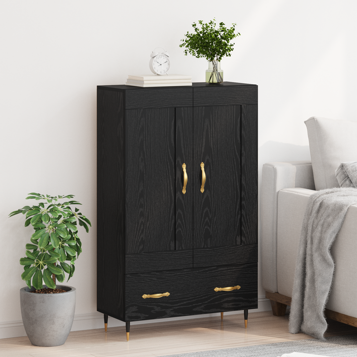 Highboard med skuffe Sort eg 69,5 x 31 x 115 cm Konstrueret træ