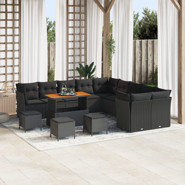 Havesofa Sæt med pude 14 pcs Sort polyrattan