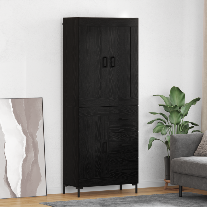 Highboard med skuffe 2 pcs Sort eg Konstrueret træ