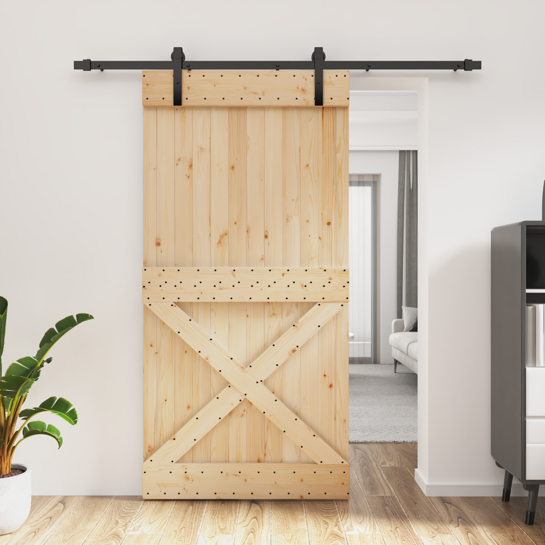 Skydedør Naturfarvet og sort 100 x 210 cm Massivt Fyrretræ