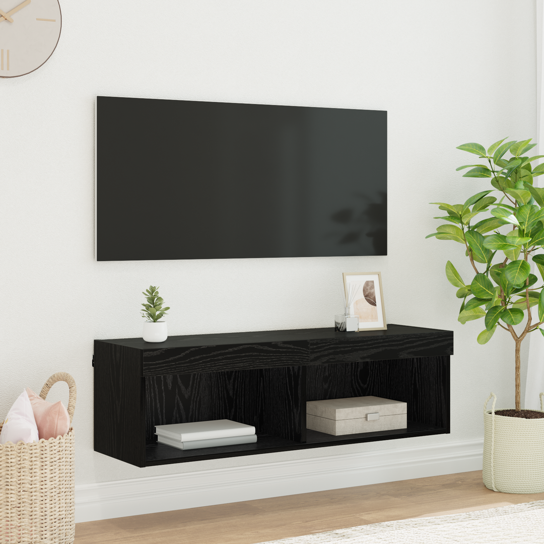 TV vægskab med LED Sort eg 100 x 30 x 30 cm Konstrueret træ