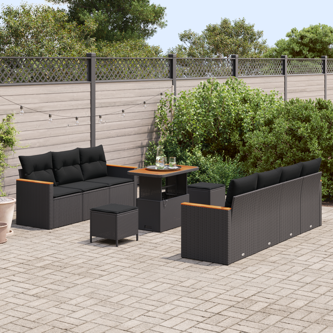 Havesofa Sæt med pude 14 pcs Sort polyrattan