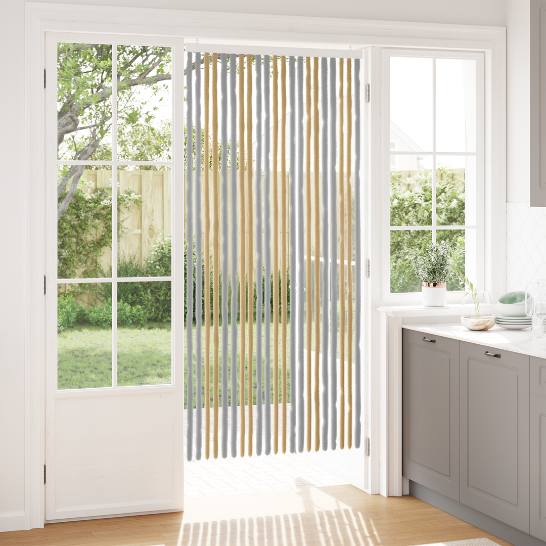 Insektgardin i chenille Grå og beige 90 x 200 cm 100% PP