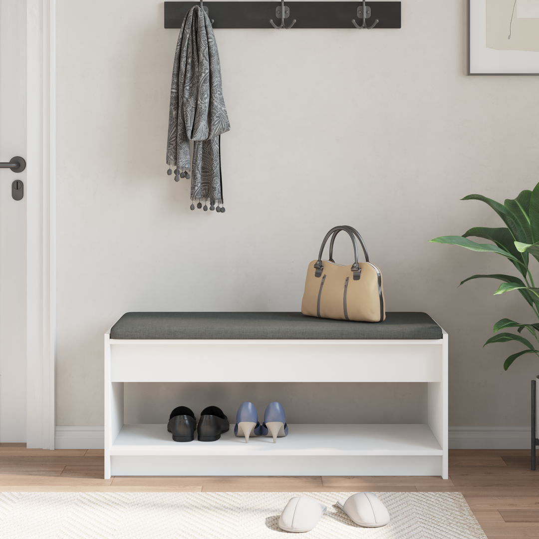 Hallbænk med pude Hvid 103 x 38 x 45 cm Kunstigt træ og stof