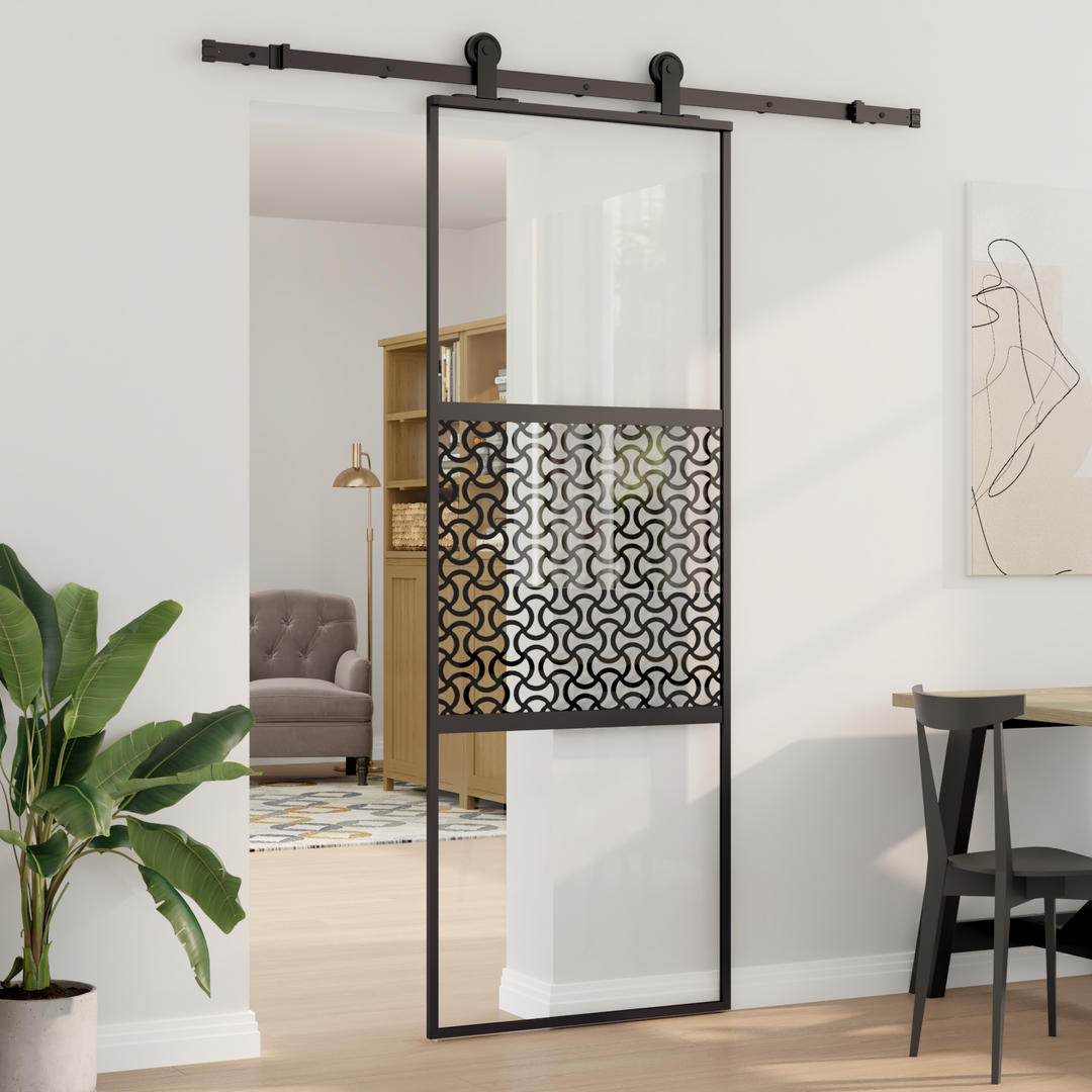 Glasdør Fretwork Sort 76 x 2 x 205 cm Aluminium