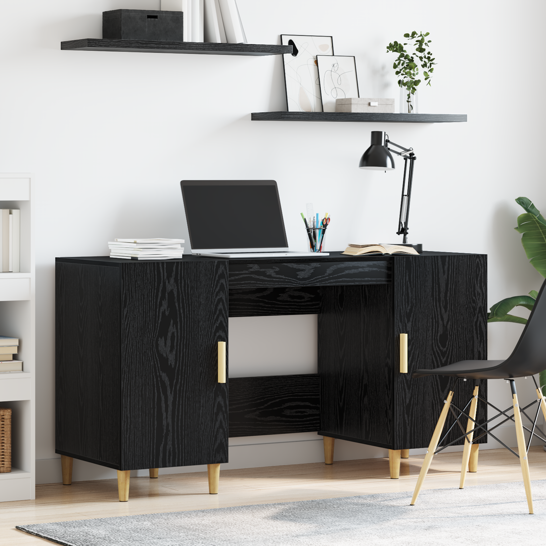 Bord med hylde med dør Sort eg 140 x 50 x 75 cm Konstrueret træ