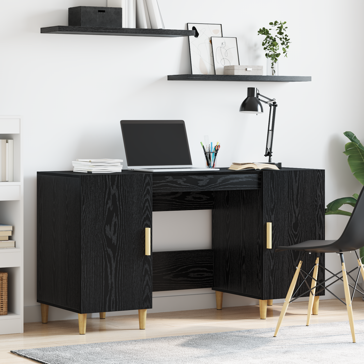 Bord med hylde med dør Sort eg 140 x 50 x 75 cm Konstrueret træ