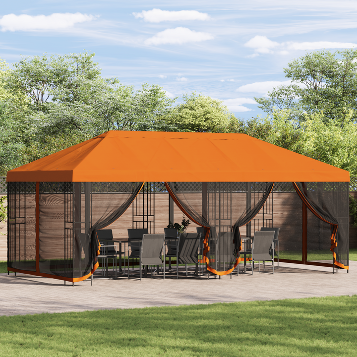 Pavillon med sidetapper 6 x 3 m Orange Polyester og Stål 190