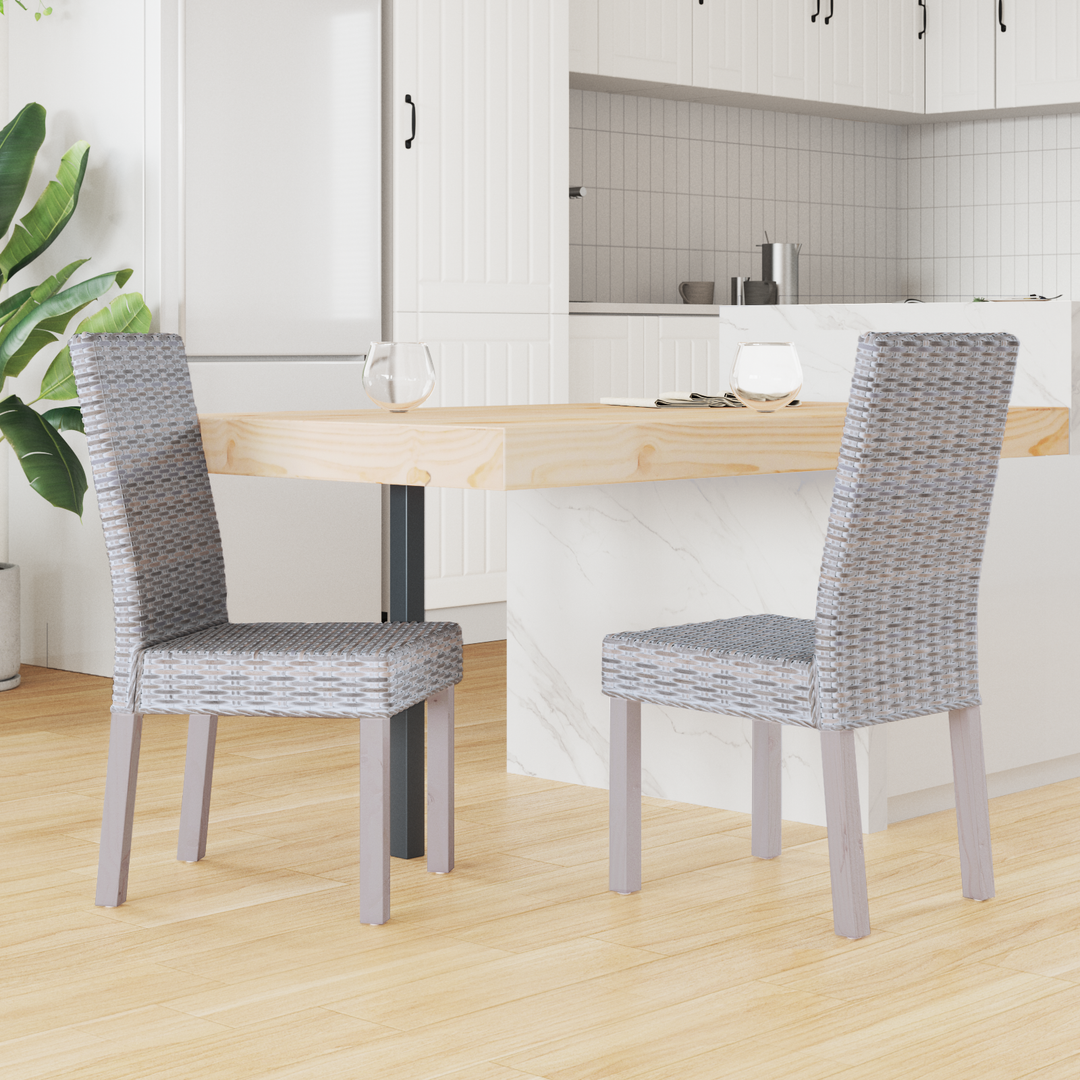 Spisestuestol 2 pcs Kubu Rattan og massiv mahogni træ Hvidvask