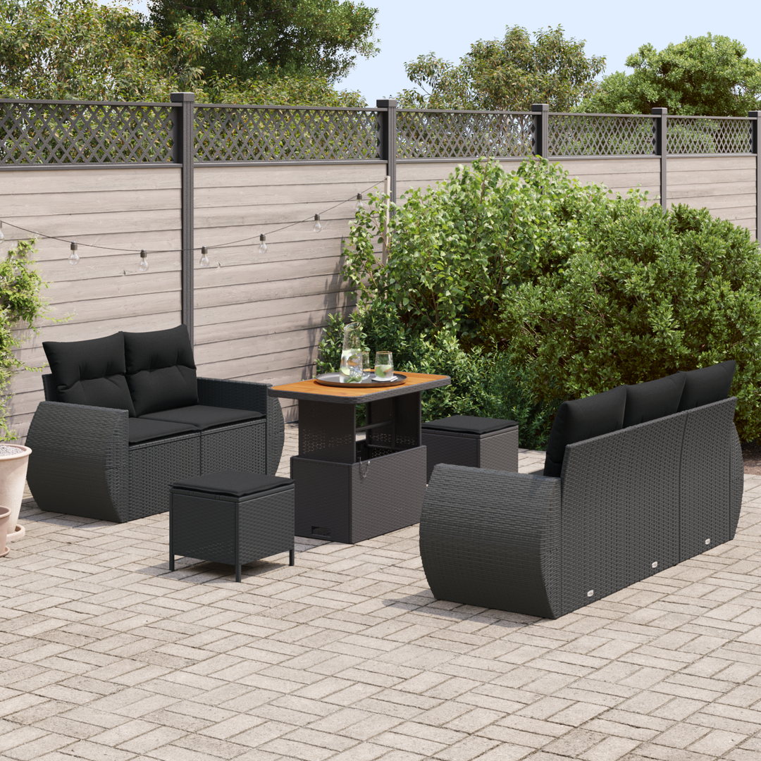 Havesofa Sæt med pude med opbevaring 8 pcs Sort polyrattan
