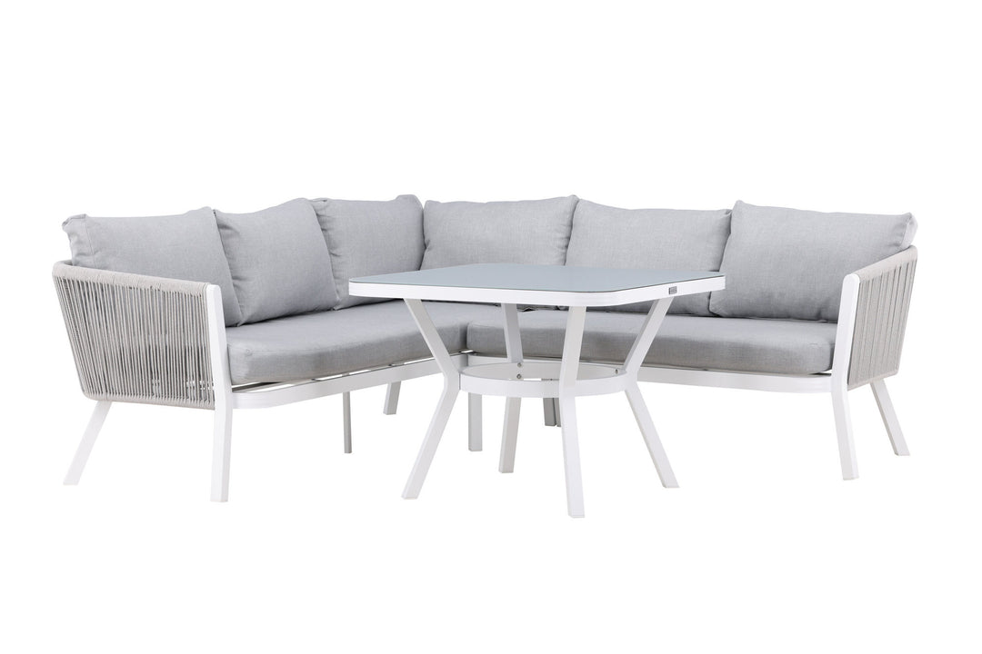 Venture Home Virya Corner sofa set  (3+2+1) White alu / Grey rope / grey cushion