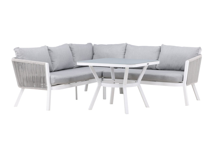 Venture Home Virya Corner sofa set  (3+2+1) White alu / Grey rope / grey cushion