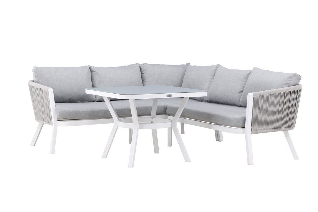 Venture Home Virya Corner sofa set  (3+2+1) White alu / Grey rope / grey cushion