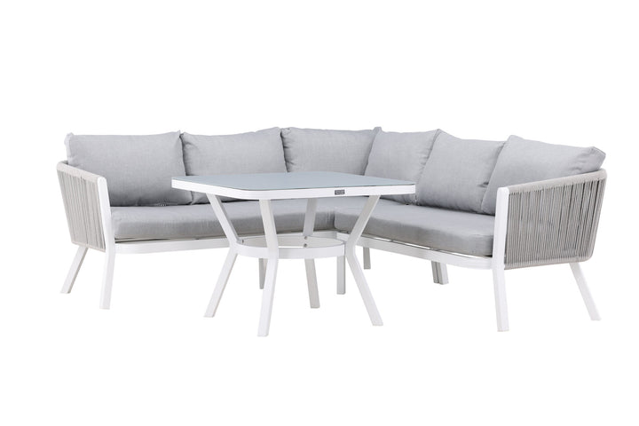 Venture Home Virya Corner sofa set  (3+2+1) White alu / Grey rope / grey cushion