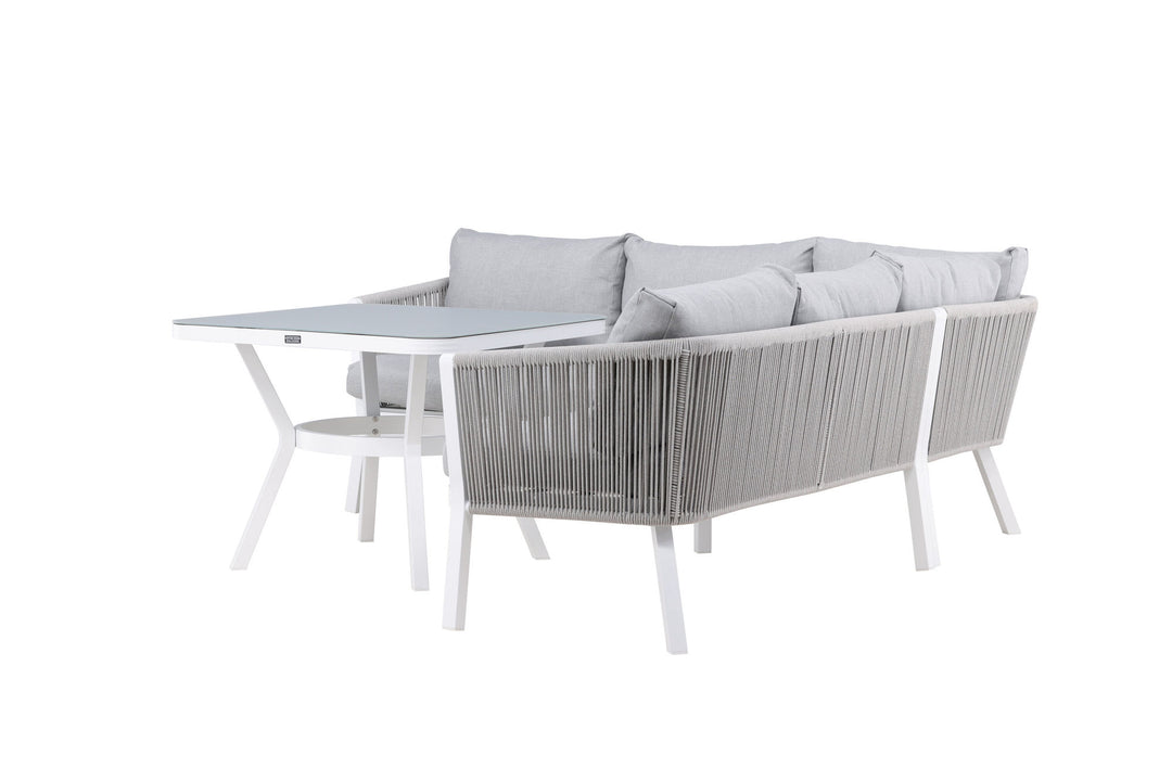 Venture Home Virya Corner sofa set  (3+2+1) White alu / Grey rope / grey cushion