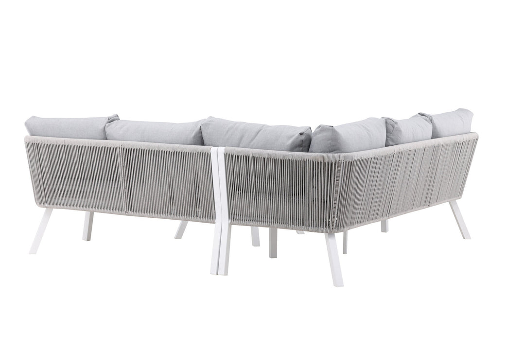 Venture Home Virya Corner sofa set  (3+2+1) White alu / Grey rope / grey cushion