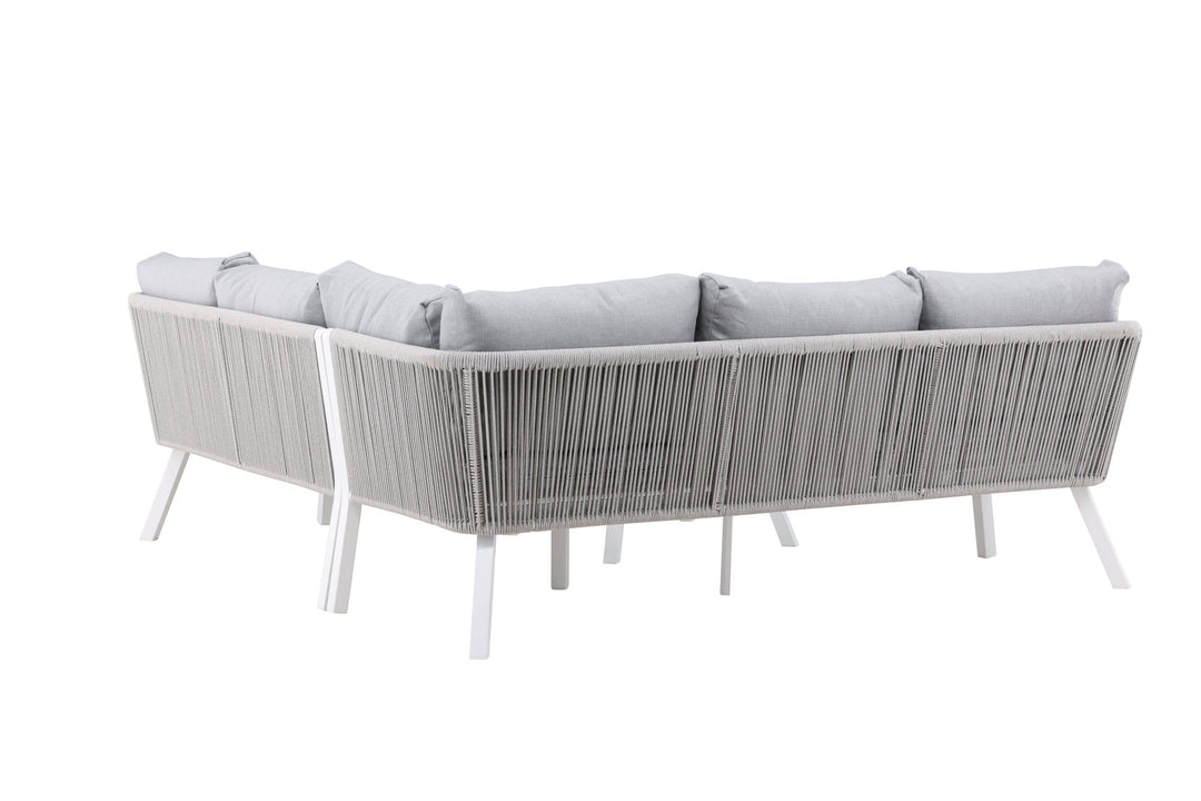Venture Home Virya Corner sofa set  (3+2+1) White alu / Grey rope / grey cushion