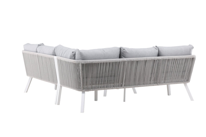 Venture Home Virya Corner sofa set  (3+2+1) White alu / Grey rope / grey cushion