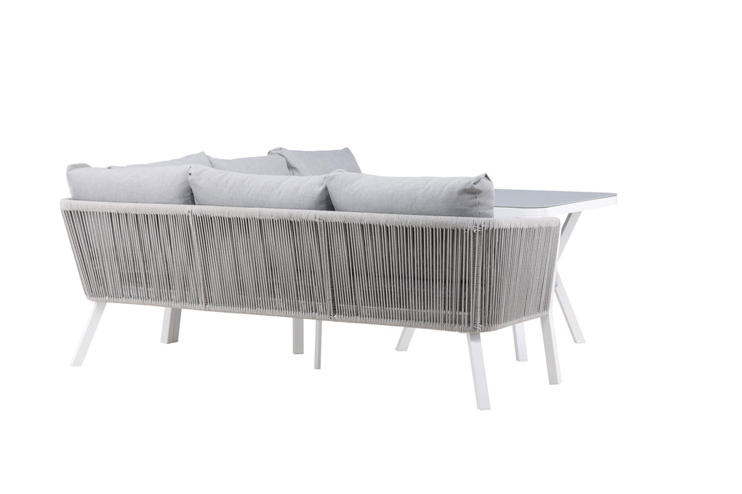 Venture Home Virya Corner sofa set  (3+2+1) White alu / Grey rope / grey cushion