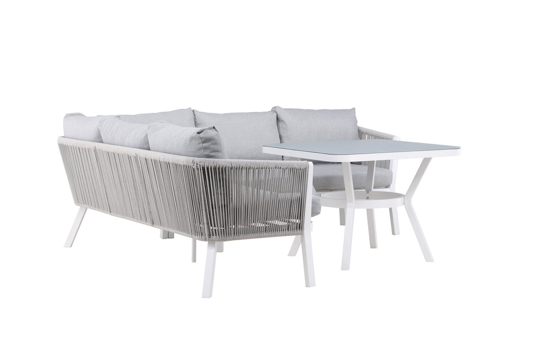 Venture Home Virya Corner sofa set  (3+2+1) White alu / Grey rope / grey cushion