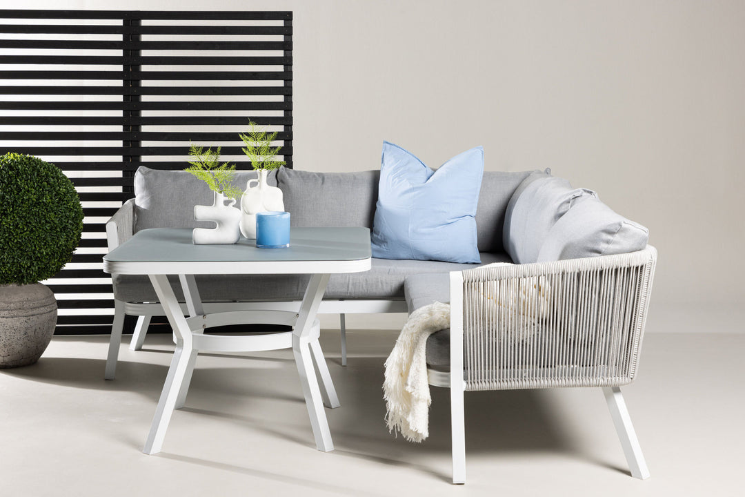 Venture Home Virya Corner sofa set  (3+2+1) White alu / Grey rope / grey cushion
