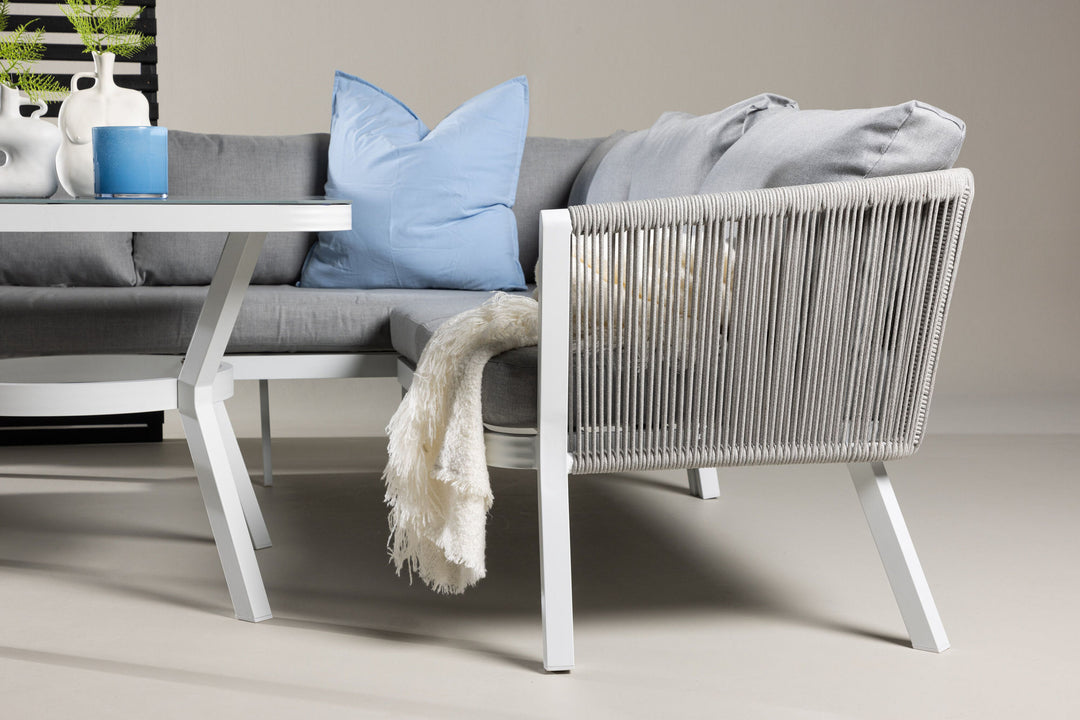 Venture Home Virya Corner sofa set  (3+2+1) White alu / Grey rope / grey cushion