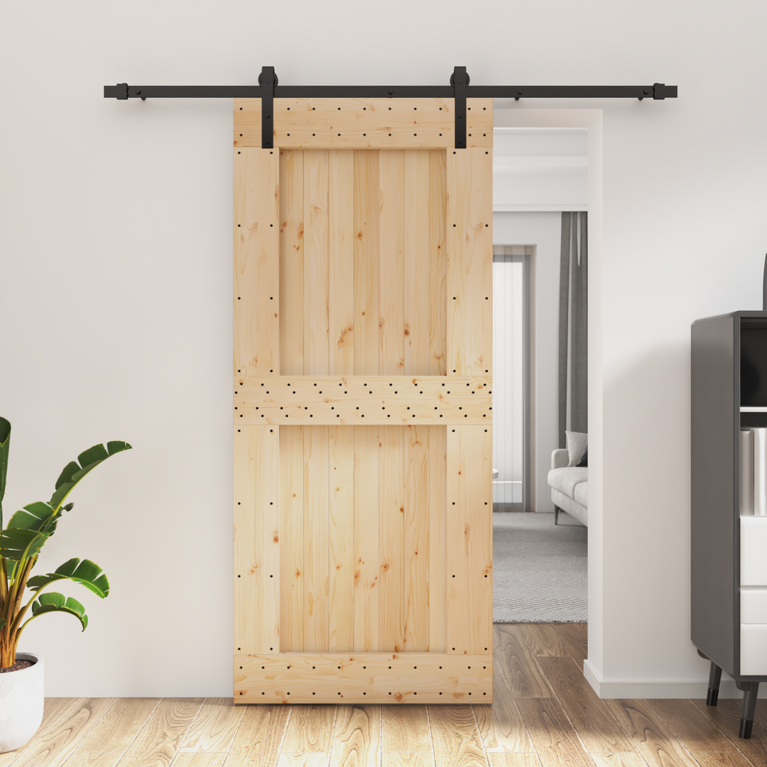 Skydedør Naturfarvet og sort 90 x 210 cm Massivt Fyrretræ