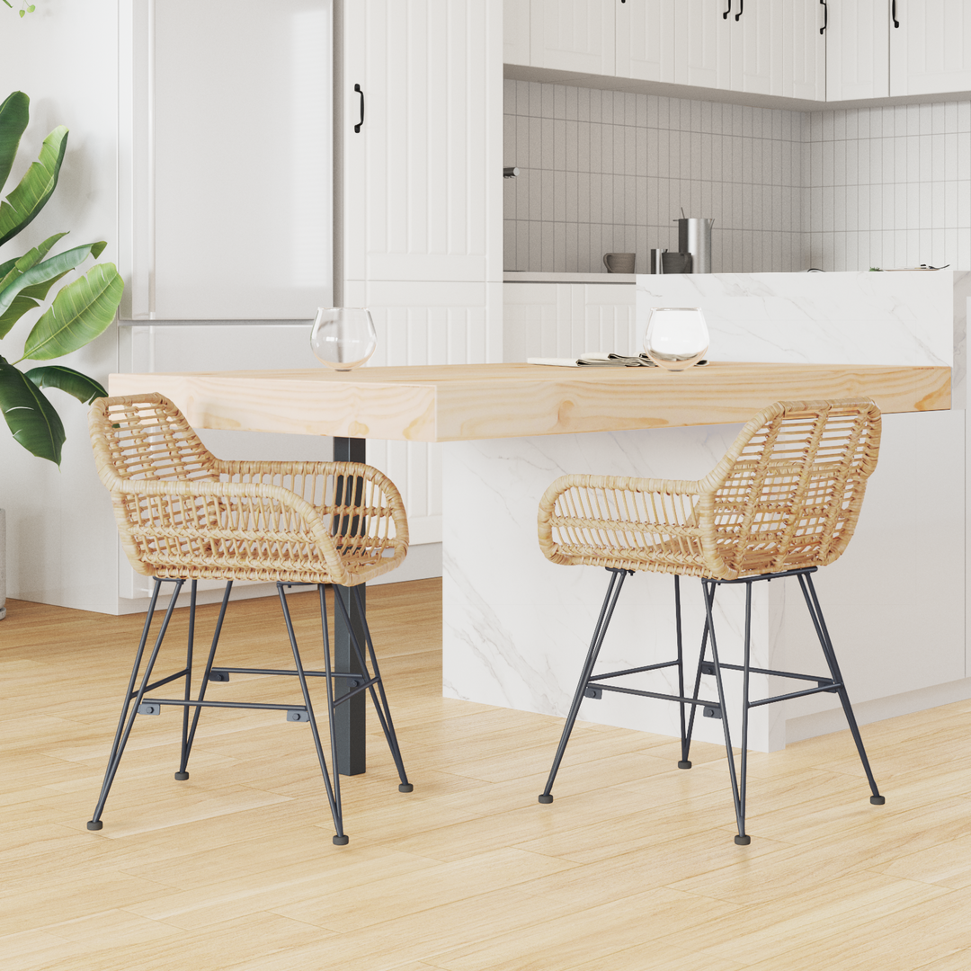 Spisestuestol 2 pcs Rattan og Jern Naturfarvet 55 x 50 x 74 cm