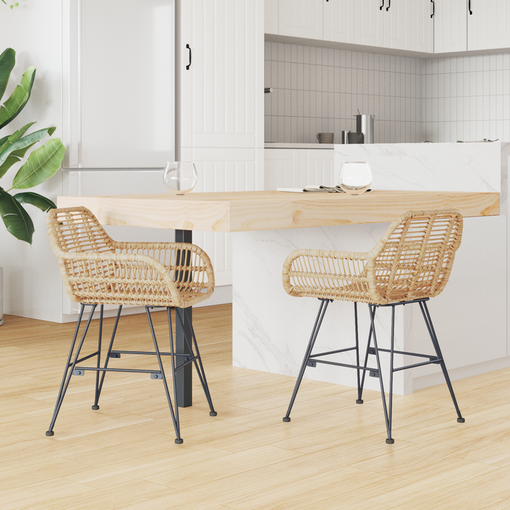 Spisestuestol 2 pcs Rattan og Jern Naturfarvet 55 x 50 x 74 cm