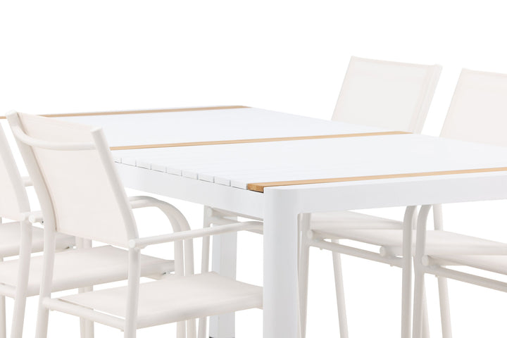 Venture Home Togo - Dining Table- White / Teak - Allu / Teak - 200*100 +Santorini Arm Chair (Stackable)  - White Alu / White Textilene _6