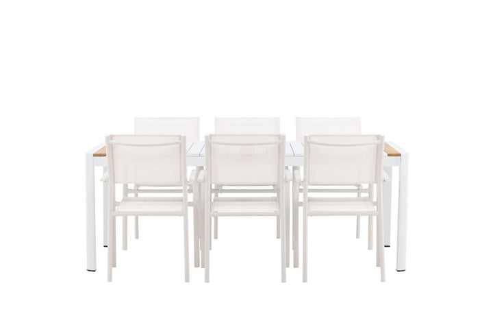 Venture Home Togo - Dining Table- White / Teak - Allu / Teak - 200*100 +Santorini Arm Chair (Stackable)  - White Alu / White Textilene _6