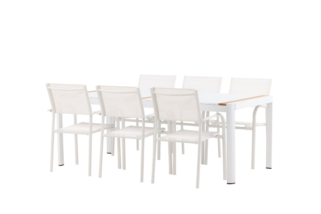 Venture Home Togo - Dining Table- White / Teak - Allu / Teak - 200*100 +Santorini Arm Chair (Stackable)  - White Alu / White Textilene _6