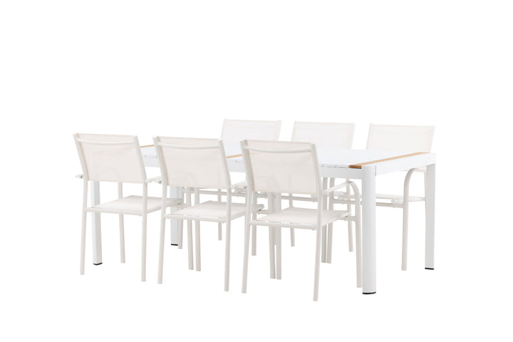 Venture Home Togo - Dining Table- White / Teak - Allu / Teak - 200*100 +Santorini Arm Chair (Stackable)  - White Alu / White Textilene _6