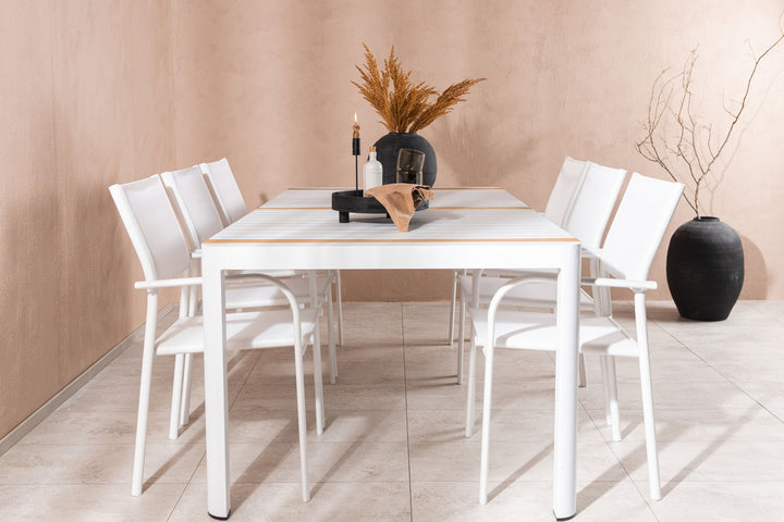 Venture Home Togo - Dining Table- White / Teak - Allu / Teak - 200*100 +Santorini Arm Chair (Stackable)  - White Alu / White Textilene _6