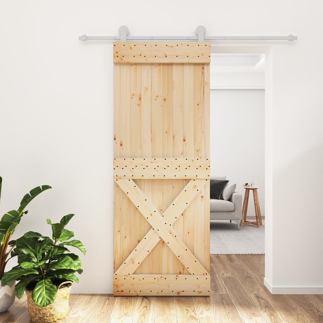 Skydedør Natur og hvid 80 x 210 cm Massivt Fyrretræ