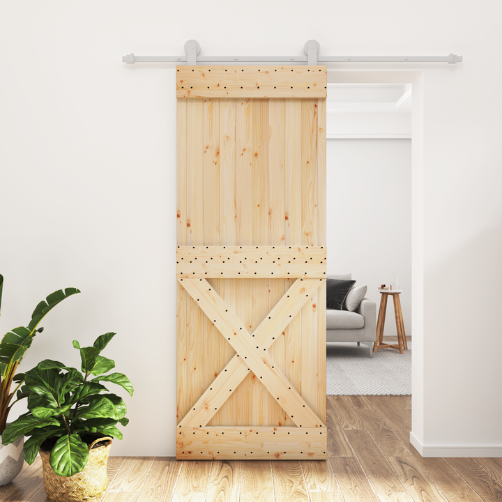 Skydedør Natur og hvid 80 x 210 cm Massivt Fyrretræ